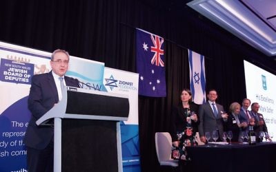 Israeli ambassador to Australia Mark Sofer with NSW Premier Gladys
Berejiklian and leaders of the Jewish community. Photo: Giselle Haber