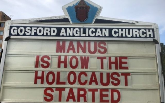 The sign outside Father Rod Bower’s church. Photo: Twitter