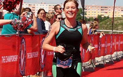 Lisa Zilberpriver reaches the finish line in Samorin on June 2.