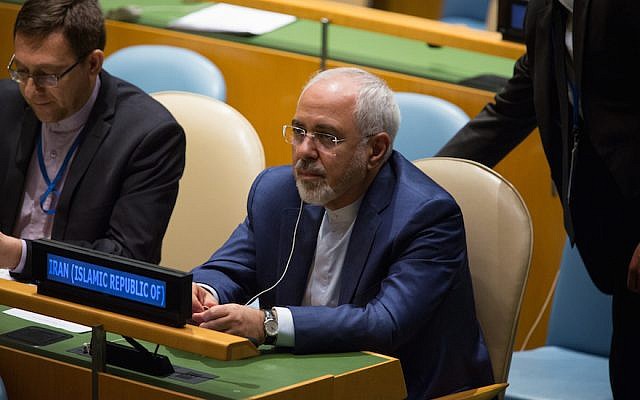 Iranian Foreign Minister Javad Zarif in his seat during the U.N. General Assembly in New York, Sept. 20, 2017. (Kevin Hagen/Getty Images)