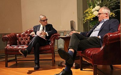 John Mangos (left) interviewing Malcolm Turnbull at Sunday’s Friends of Wolper Hospital event.