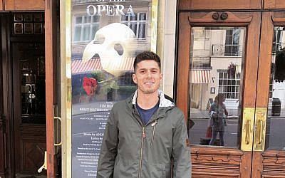 Josh Piterman outside London’s Her Majesty’s
Theatre where The Phantom of the Opera has
played for the past 33 years.