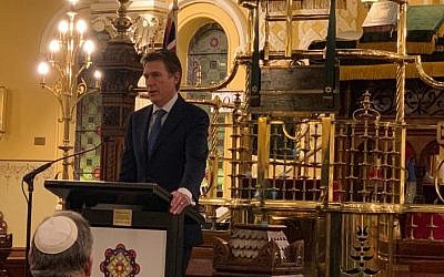 Christian Porter speaking at The Great Synagogue in Sydney on Thursday.