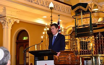 Attorney-General Christian Porter introduces the draft bill at The Great Synagogue last Thursday. Photo: Henry Benjamin