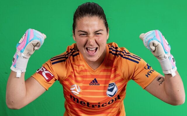Melissa Maizels in her new Melbourne Victory goalkeeper’s shirt.