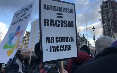Placards at a protest against antisemitism in the UK earlier this month.