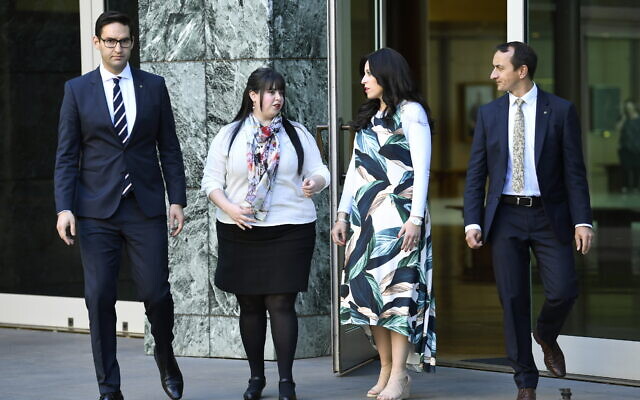 From left: Josh Burns, Dassi Erlich, Nicole Meyer and Dave Sharma outside Parliament last year.
