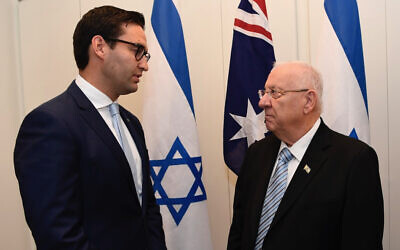 Labor MP Josh Burns (left) and Israeli President Reuven Rivlin in Canberra. Photo: Auspic