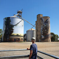Diane Shonberg entered this photo of husband Peter looking at the painted art silos in Goorambat, Victoria.