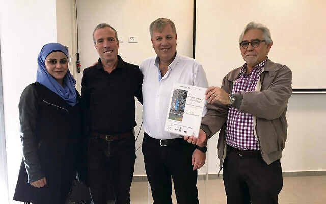 From left: Bedouin representative Jalila Tallal, Elazar Stern MK, Bnei Shimon
Regional Council Mayor Nir Zamir, Triguboff Institute CEO Shalom Norman.