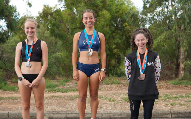 Race walker Jemima Montag (centre) will make her Olympics debut in July after winning the women's race at the 2020 Oceania and Australian 20km Race Walking Championships in Adelaide.