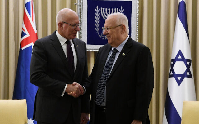 Australian Governor-General David Hurley and Israeli President Reuven Rivlin in Israel last month. Photo: Haim Zach/GPO