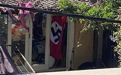 The offending flag at a Newtown home.