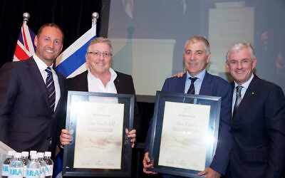 Lance Rosenberg (third from left) was awarded life chairmanship of UIA for his
many years of commitment. He is pictured with (from left) NSW president Andrew
Boyarsky, fellow life chairman Bruce Fink and Steven Lowy.