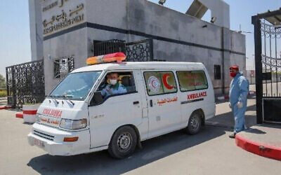 An ambulance in the southern Gaza Strip on April 13, 2020. Photo: Said Khatib/AFP