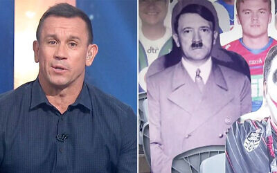 Matty Johns (left) has apologised for the image of Hitler (right) that appeared
on his show on Fox Sports last Sunday. Photo: Fox Sports/Twitter