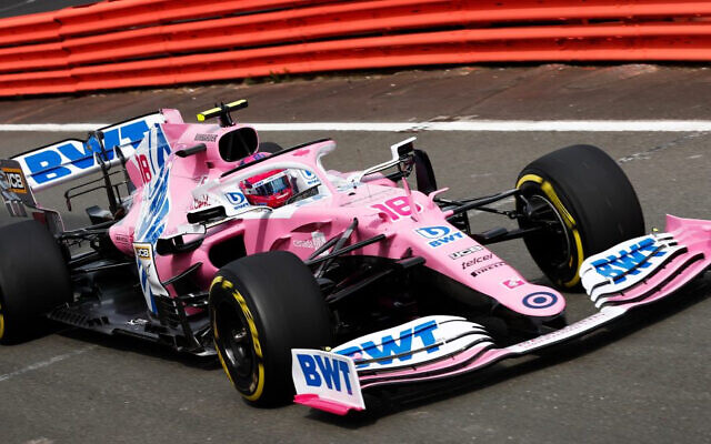 Racing Point’s Lance Stroll getting some practice driving in at Silverstone on
June 17.
