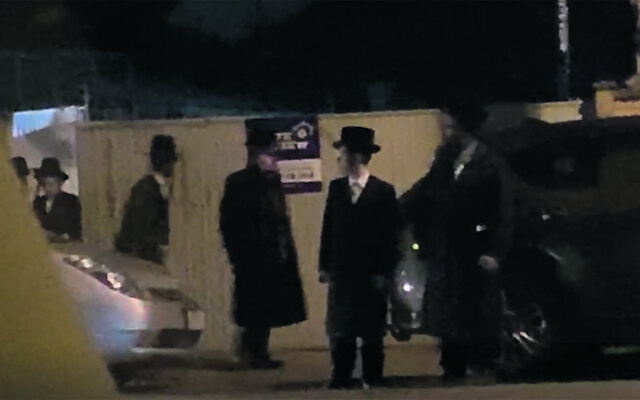 Participants leaving an illicit minyan during the first lockdown in March.