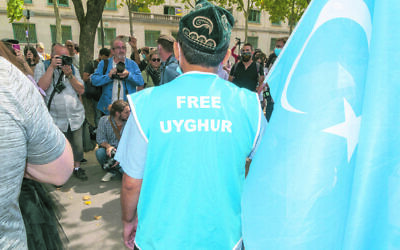 A Uyghur solidarity rally last weekend in front of the Chinese embassy in Paris. Photo: Serge Tenani/Avenir Pictures/ABACAPRESS.COM