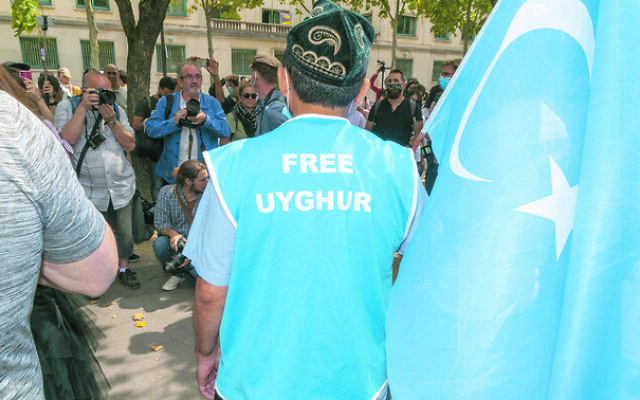 A Uyghur solidarity rally last weekend in front of the Chinese embassy in Paris. Photo: Serge Tenani/Avenir Pictures/ABACAPRESS.COM