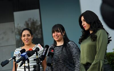 Alleged victims of Malka Leifer, sisters (from left) Elly Sapper, Dassi Erlich and Nicole Meyer speak to the media during a
press conference in May following the Israeli court ruling that Leifer is mentally fit to be extradited to Australia.
Photo: AAP Image/James Ross
