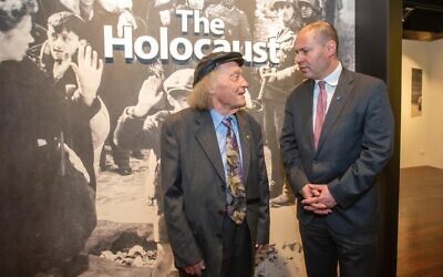 Survivor and teacher Andrew Steiner (left) with Treasurer Josh Frydenberg at the Adelaide Holocaust Museum.
Photo: Facebook