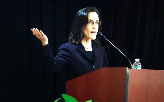 Dr Keren McGinity speaking at Queens College in New York.