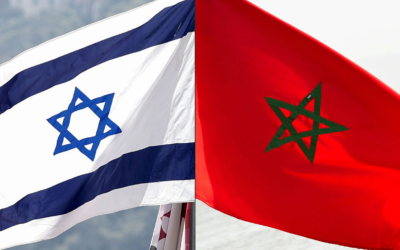 The flags of Israel and Morocco.