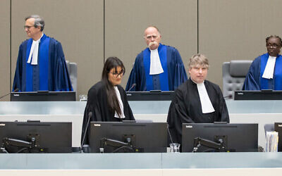 The Pre-Trial Chamber of the International Criminal Court, composed of (back row from left) Presiding Judge Marc de Brichambaut, Judge
Peter Kovacs and Judge Reine Alapini-Gansou. Photo: Courtesy ICC