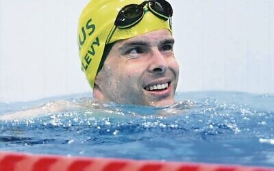 Matt Levy after winning bronze in the men's S7 100m breaststroke. 
Photo: Paralympics Australia
