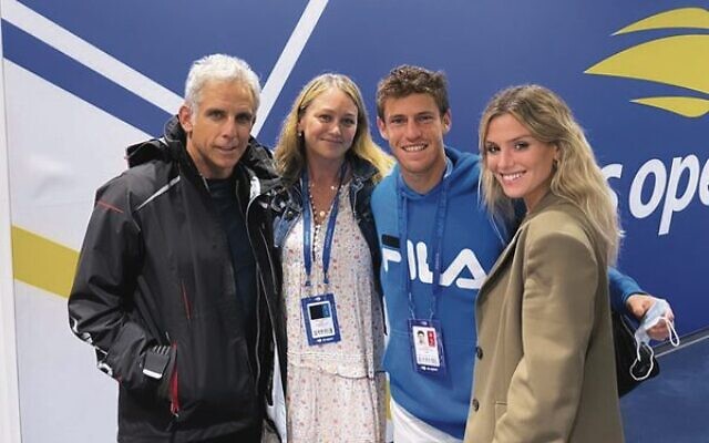 From left: Ben Stiller, Christine Taylor, Diego Schwartzman and Eugenia De Martino at the US Open. Photo: @eugedemartino Instagram stories via JTA