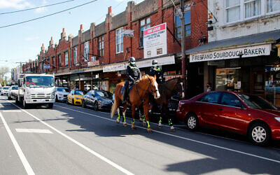 Police on horseback patrolling Glen Eira Rd in Ripponlea on Wednesday afternoon.