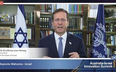 Israel's President Isaac Herzog addressing the summit. Photo: Screenshot