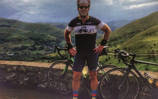 MND fighter and cyclist Warren Galgut at the Col de Peyresourde in the Pyrenees on a group ride around the route of the 2016 Tour de France.