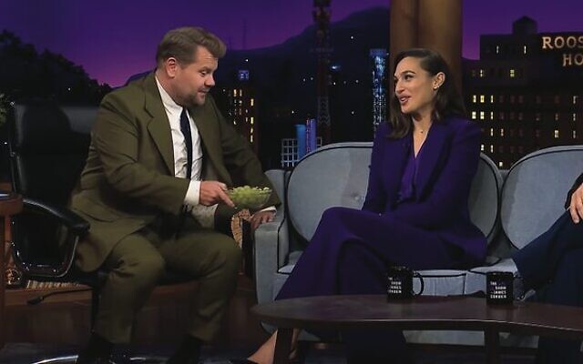 Israeli actress Gal Gadot (right) with Late Late Show host James Corden. Photo: Video screenshot