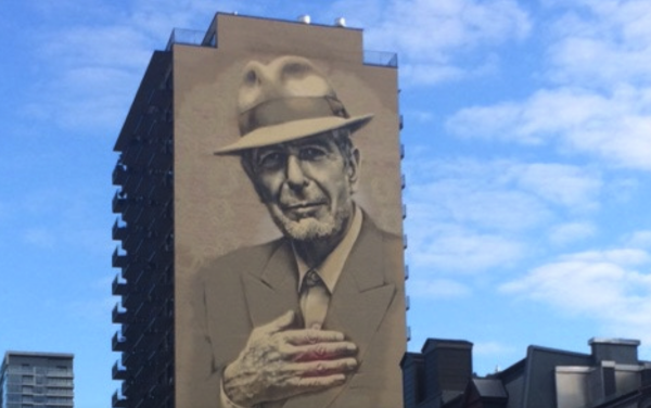 A 22-storey portrait of Leonard Cohen on the side of a building on Montreal's Crescent Street. 
Photo: Robert Sarner/
Times of Israel