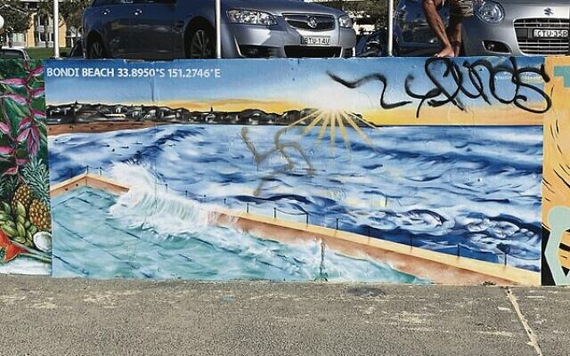 Antisemitic graffiti at Bondi Beach in February 2019.