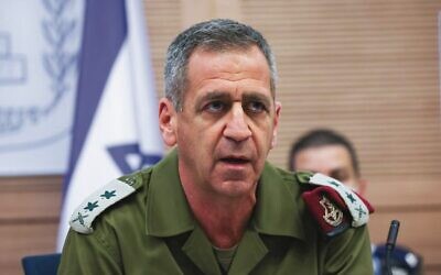 IDF Chief of Staff Aviv Kohavi addressing the Defence and Foreign Affairs Committee. Photo: Yonatan Sindel/Flash90