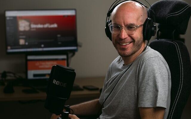 Paul Fink records his podcast in the studio. Photo: Marc Alperstein