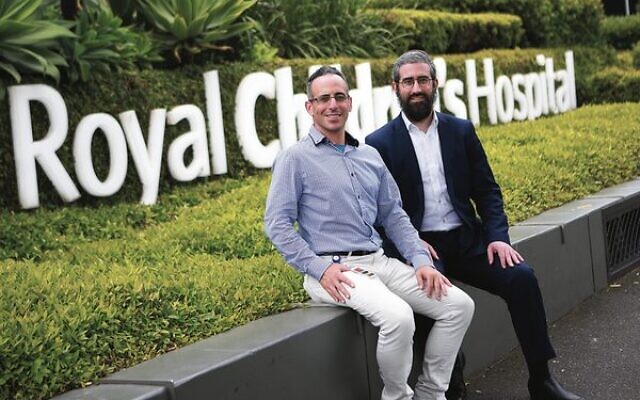 Asher Glasman (left) with his brother, Rabbi Yaakov Glasman, at the Royal Children's Hospital in Melbourne. Photo: Peter Haskin