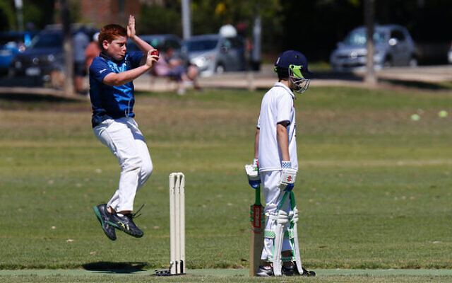 U13 Colts bowler Dean Waters in action last Sunday. Photo: Peter Haskin