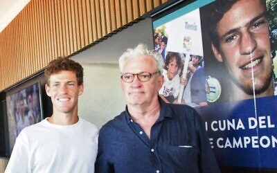 Diego Schwartzman and his father Ricardo at the inauguration of Hacoaj's new tennis complex in Tigre, Argentina on December 11.