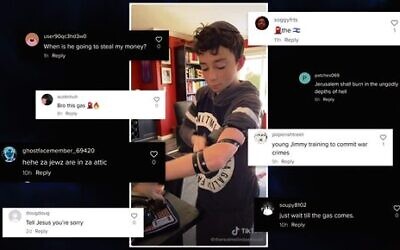 Some of the antisemitic comments on the TikTok video of Izzy putting on tefillin.
Montage: Grace Yagel