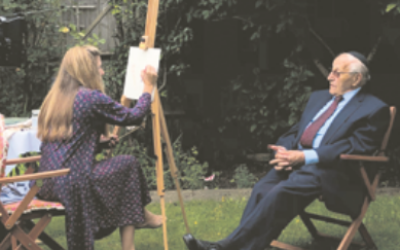 Artist Clara Drummond paints Manfred Goldberg. Photo: Angel Li/BBC Studios