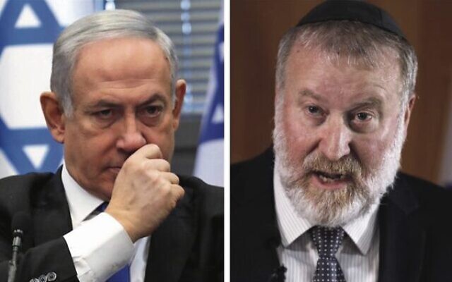 Benjamin Netanyahu (left) and Attorney General Avichai Mandelblit.
Photos: Gali Tibon, Menahem Kahana/AFP