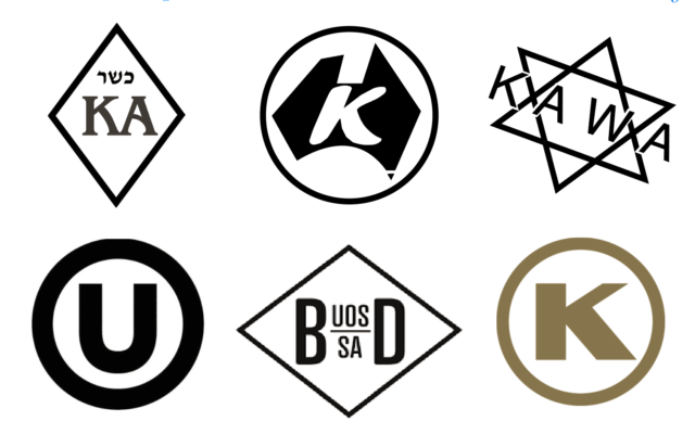Australian and international kosher symbols.