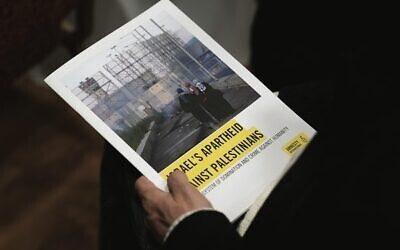 The Amnesty International report accusing Israel of apartheid.Photo: AP Photo/Maya Alleruzzo