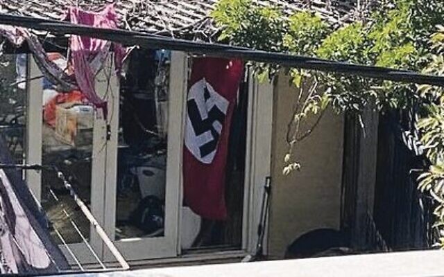 A Nazi flag displayed at a home in Newtown in 2020.