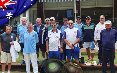Members of the NSW-based men's Australian squad for the Maccabiah Games, and selectors, at a trial day held at Double Bay Bowling Club.