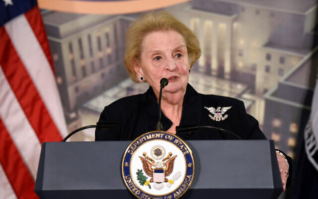 Former Secretary of State Madeleine Albright speaks at a reception celebrating the completion of the U.S. Diplomacy Center Pavilion at the State Department in Washington, Jan. 10, 2017. Albright has died of cancer, her family said Wednesday, March 23, 2022. (AP Photo/Sait Serkan Gurbuz, File)